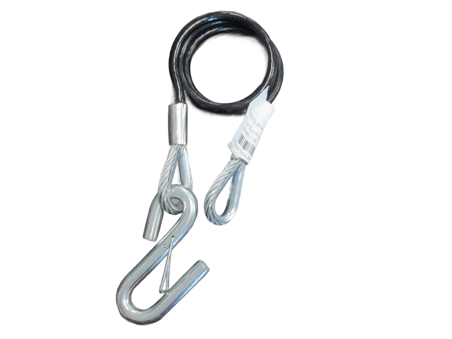 1/4"-5/16" BLACK VINYL COATED SAFETY CABLE ASSEMBLY 36" (XC250312X36S437I)