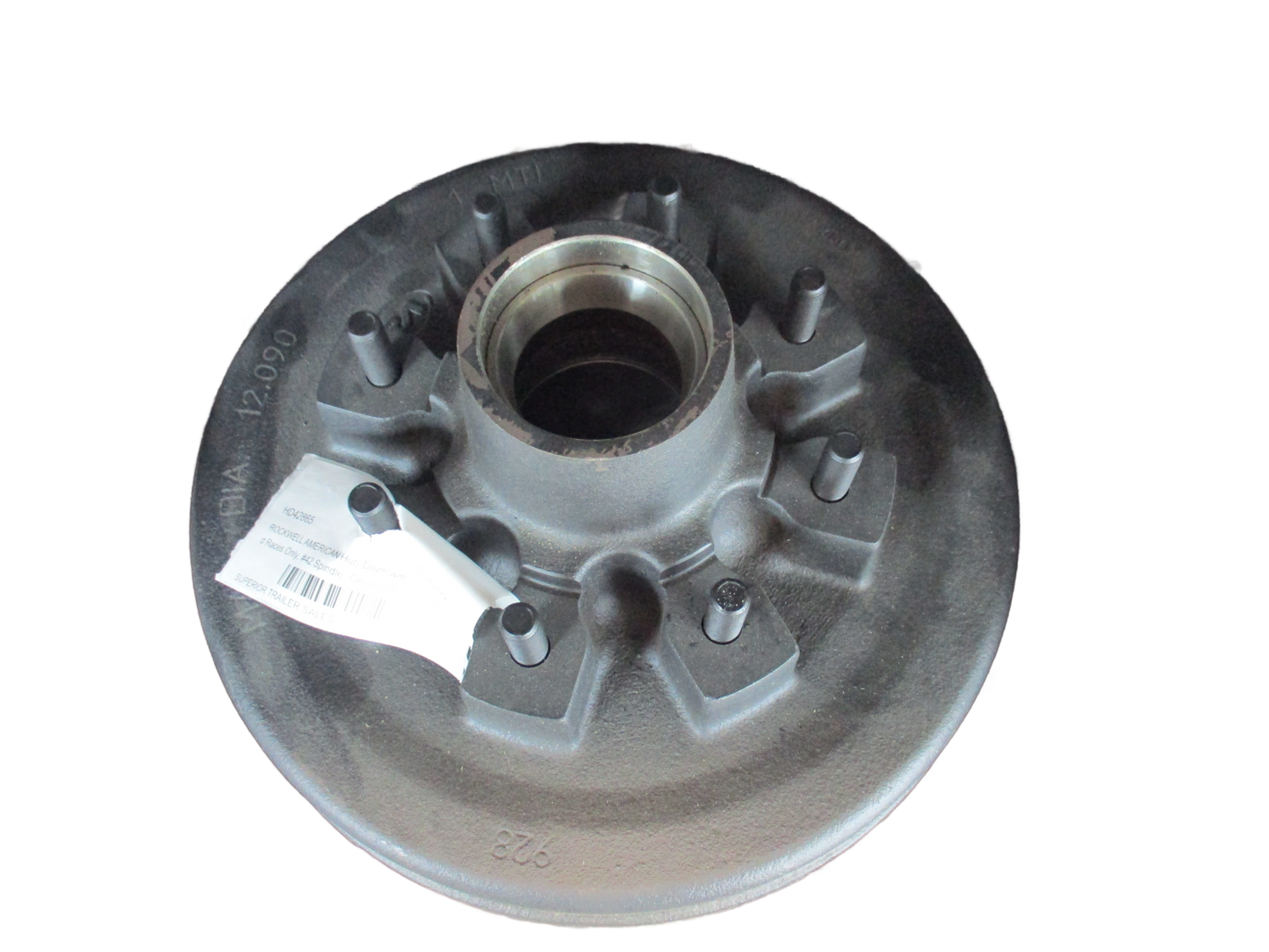 ROCKWELL AMERICAN Hub-Drum with Studs and Races Only, #42 Spindle, Grease, 5.2K, 7K Capacity Per Pair, 8 on 6.5" Bolt Pattern, 1/2" Studs (HD42865)