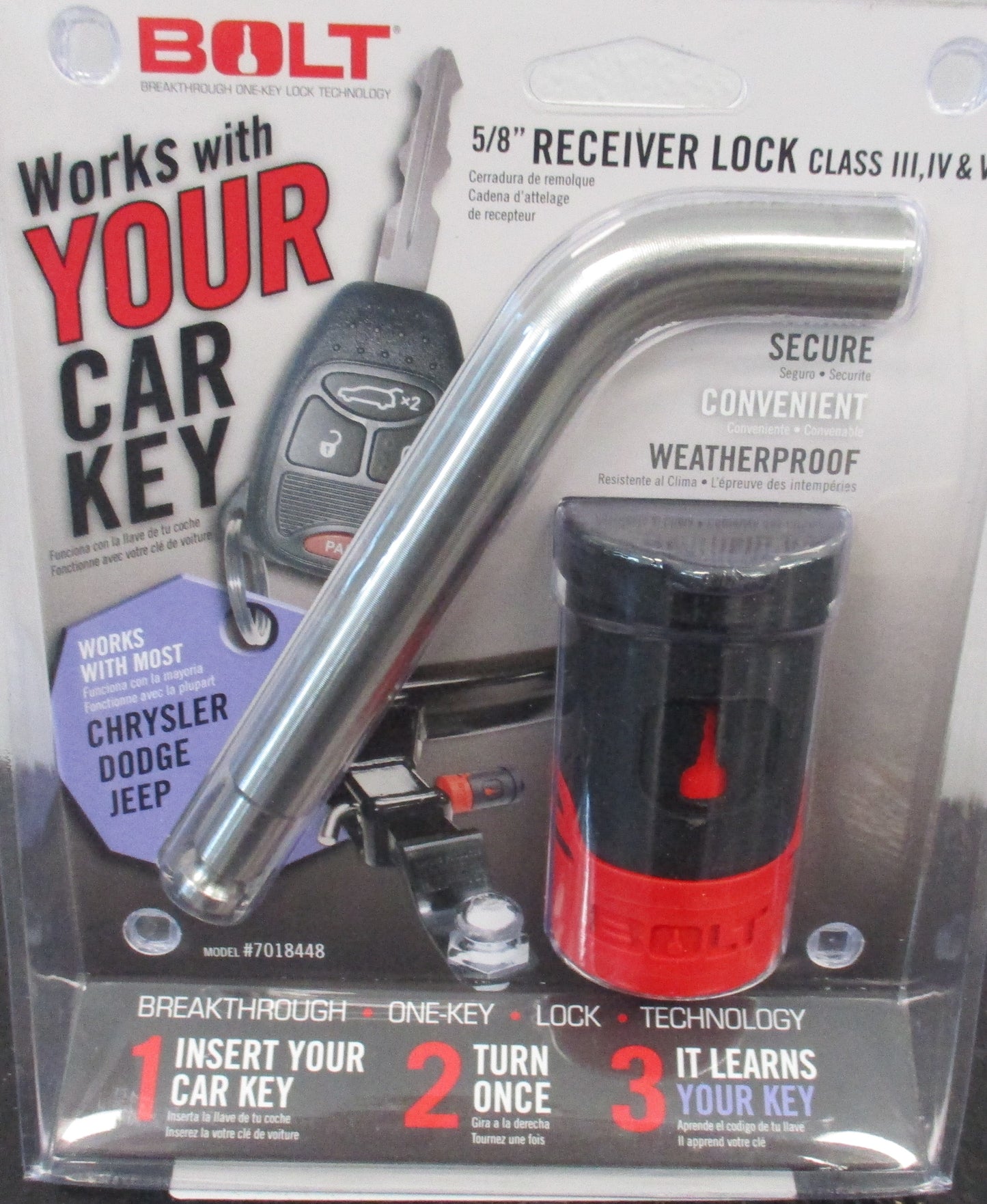 BOLT 5/8" RECEIVER LOCK FOR 2" & 2.5" RECEIVERS WORKS WITH DODGE, RAM, JEEP, AND CHRYSLER KEYS (7018448)