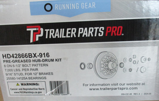 PREGREASED HUB & DRUM KIT, 865 9/16" STUD 25580/14125A 3.5K CAPACITY (HD42866BX-916)